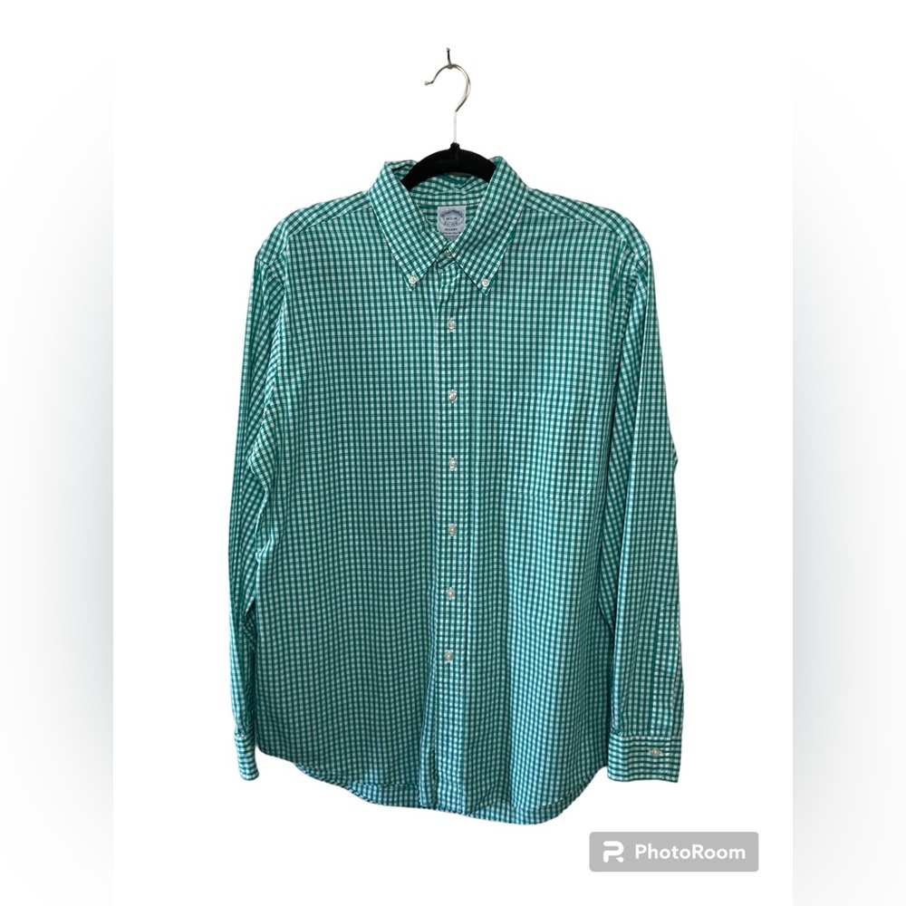 Brooks Brothers Regent green gingham check long sleeve button down shirt. 16.5